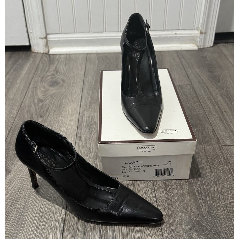 COACH T Strap Pumps Shoes MARJORIE Leather BROWN 7.5 with Box